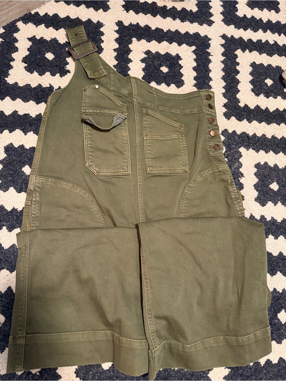 Anthropologie Pilcro Olive Green One-Shoulder Wide-Leg Denim Jumpsuit - Picture 6 of 11